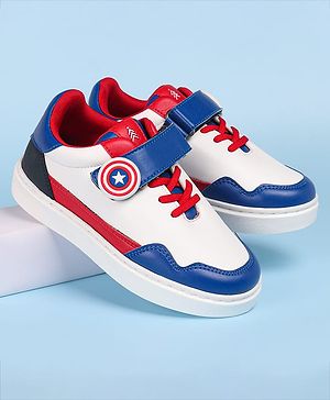 Pine Kids Marvel Avengers Patch Casual Shoes with Velcro Closure - White & Blue