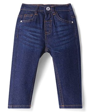 Babyhug Full Length Washed Jeans with Stretch - Navy Blue