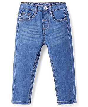 Babyhug Full Length Washed Jeans with Stretch - Blue