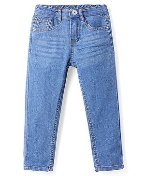 Babyhug Full Length Washed Jeans with Stretch - Blue