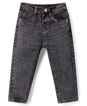 Babyhug Full Length Washed Denim Stretch Jeans  - Charcoal Grey