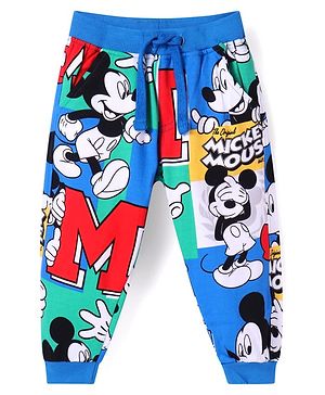 Babyhug Disney Cotton Terry Knit Full Length Lounge Pants With Mickey Mouse Graphics - Blue