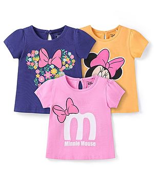 Babyhug Disney Single Jersey Half Sleeves T-Shirts With Minnie Mouse Graphics  Pack of 3 - Blue Pink & Orange