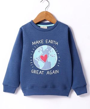 Lazy Bones Fleece Knit Full Sleeves Sweatshirt With Text Print - Navy Blue
