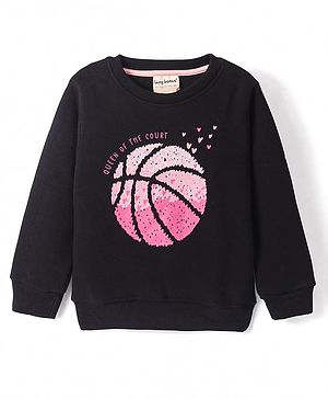 Lazy Bones Fleece Knit Full Sleeves Sweatshirt With Basketball Print - Black