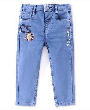 Babyhug Denim Full Length Jeans With Stretch & Text Print  - Blue