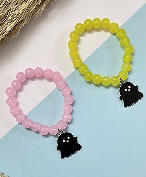 Little Peas Set Of 2 Beaded Ghost Charm Bracelet Set - Light Pink & Yellow