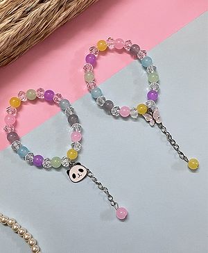 Little Peas Set Of 2 Beaded Bracelet With Panda & Butterfly Charm - Multicolour