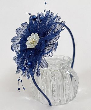 Little Peas Flower Embellished Pearl Detailing Hairband - Dark Blue