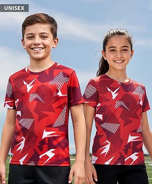 Pine Active Half Sleeves Abstract Printed T-Shirt - Red