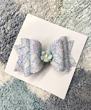 FOLLOW THE NEEDLE Glitter Floral Hair Bow - Blue