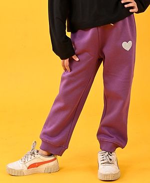 Anthrilo Fleece Heart Printed Comfort Fit Winter Jogger - Purple