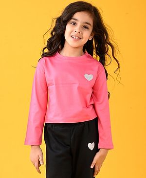 Anthrilo Cotton Blend Full Sleeves Heart Printed Comfort Fit Top - Pink