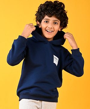 Anthrilo Fleece Full Sleeves Encouragement Text Printed Hoodie - Navy