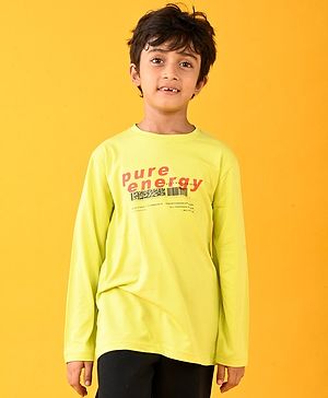 Anthrilo Cotton Blend Full Sleeves Pure Energy Text Printed Comfort Fit Tee - Lime