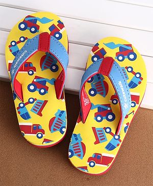 Cute Walk by Babyhug Vehicle Print Slip On Flip Flops - Yellow