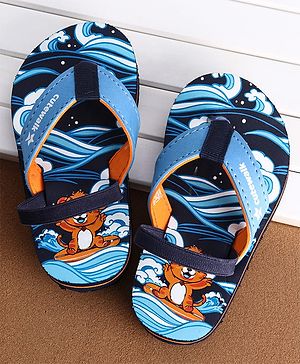 Cute Walk by Babyhug Slip On Flip Flops With Teddy Print - Navy Blue