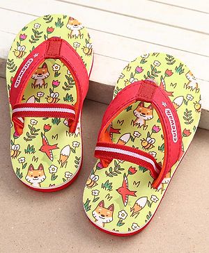 Cute Walk by Babyhug Flip Flops with Backstrap Closure & Animal Print - Green