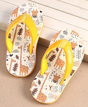 Cute Walk by Babyhug Slip On Flip Flops with Giraffe Print - Yellow