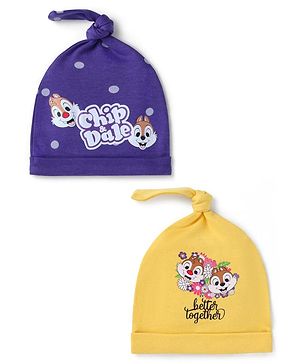 Babyhug Disney Interlock Knit Knots Caps With Chip N Dale Graphics Pack of 2 Navy Blue & Dark Yellow - Diameter 10 cm