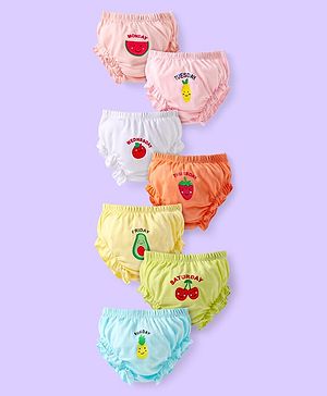 Babyhug 100% Cotton Knit Bloomers with Fruit Prints Pack of 7 - Aqua White & Green