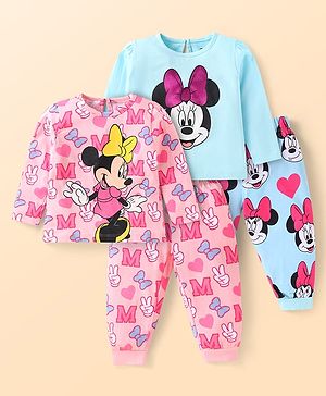 Babyhug Disney Single Jersey Knit Full Sleeves Night Suits With Minnie Mouse Graphics Pack of 2 - Pink & Blue