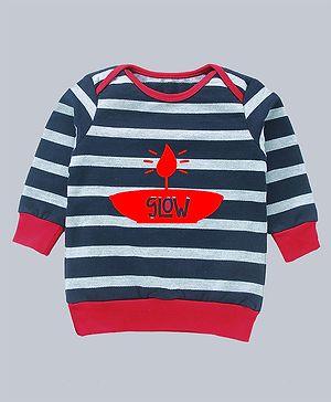 Kadam Baby Diwali Theme Cotton Full Sleeves Striped & Glow Text Printed Sweatshirt - Black & Grey