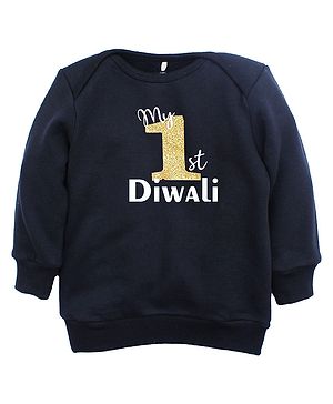 Kadam Baby Diwali Theme Cotton Full Sleeves My 1st Diwali Text Printed Sweatshirt - Black