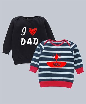 Kadam Baby Diwali Theme Pack Of 2 Cotton Full Sleeves I Love Dad Text Printed & Striped Sweatshirts - Black