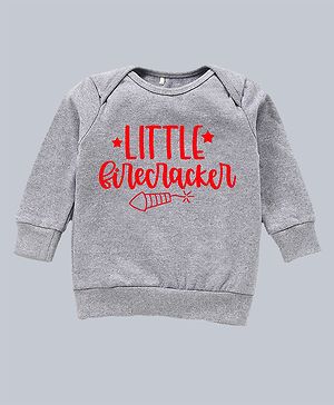 Kadam Baby Diwali Theme Cotton Full Sleeves Little Firecracker Text Printed Sweatshirt - Grey