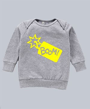 Kadam Baby Diwali Theme Cotton Full Sleeves Boom Text Printed Sweatshirt - Grey