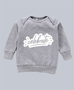 Kadam Baby Diwali Theme Cotton Full Sleeves Celebrate Text Printed Sweatshirt - Grey