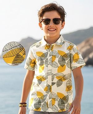 Pine Kids Cotton Woven Half Sleeves Shirt with Tropical Theme Print - White