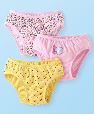 Babyhug Single Jersey Anti-Bacterial Panties with Heart & Placement Print Pack of 3 - Light Pink & Yellow