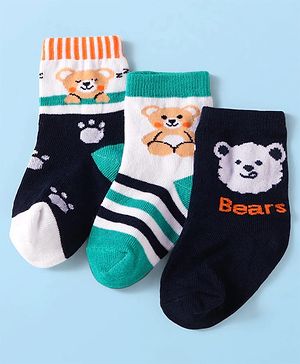 Cute Walk by Babyhug Knit Ankle Length Socks With Animal Design Pack of 3 - Black White & Green