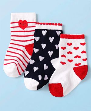 Cute Walk by Babyhug Knit Ankle Length Socks With Heart Design Pack of 3 - Black White & Red