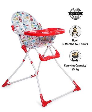 Babyhug Fun Feast Highchair With Adjustable Food Tray & 5 Point Safety Harness - Red - 80 x 63 x 96 cm Red