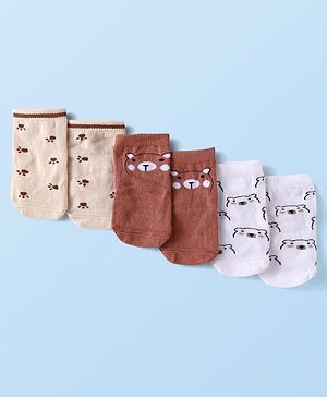Cute Walk By Babyhug Anti-Bacterial Ankle Length Pack of 3 With Bear Print - Tan & Brown