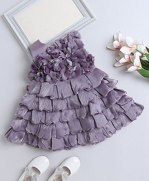 The Magic Wand Sleeveless Floral Applique Detailed Layered Dress - Wine