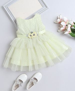 The Magic Wand Sleeveless Flower Applique Detailed Shimmered Dress - Yellow