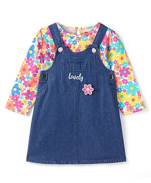 Babyhug Sleeveless Frock With Inner Tee Frocks and Dresses Female Blue age 18-24m