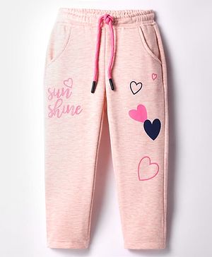 Olio Kids Knit Full Length Fleece and Woollen Bottomwear With Hearts Print - Pink