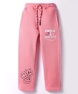 Olio Kids Knit Full Length Fleece and Woollen Bottomwear With Text Print - Pink