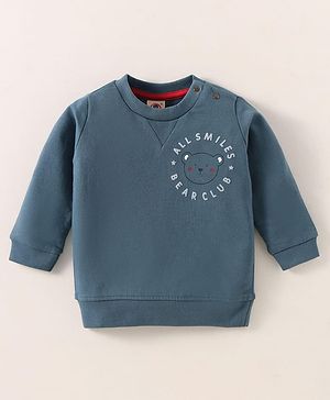 Zero Cotton Knit Full Sleeves  Text Printed T-Shirt - Blue