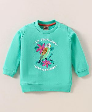 Zero Cotton Knit Full Sleeves Text Printed T-Shirt - Mint
