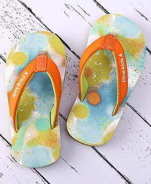 Pine Kids Slip On Printed Flip Flops - Orange & Light Blue
