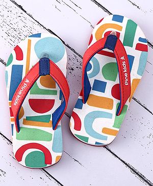 Pine Kids Slip On Flip Flops with Abstract Print - White Red & Blue