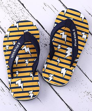 Pine Kids Slip On Flip Flops with Striped & Lightning Print - Yellow