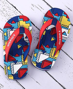 Pine Kids Slip On Flip Flops with Abstract Print - Red Blue & Yellow