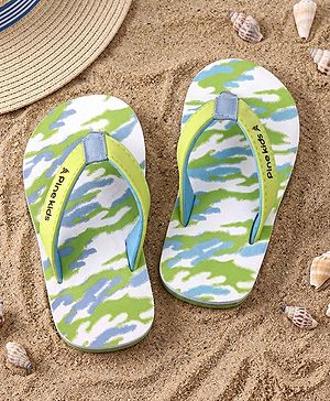 Pine Kids Slip On Flip Flops with Camouflage Print - Light Green